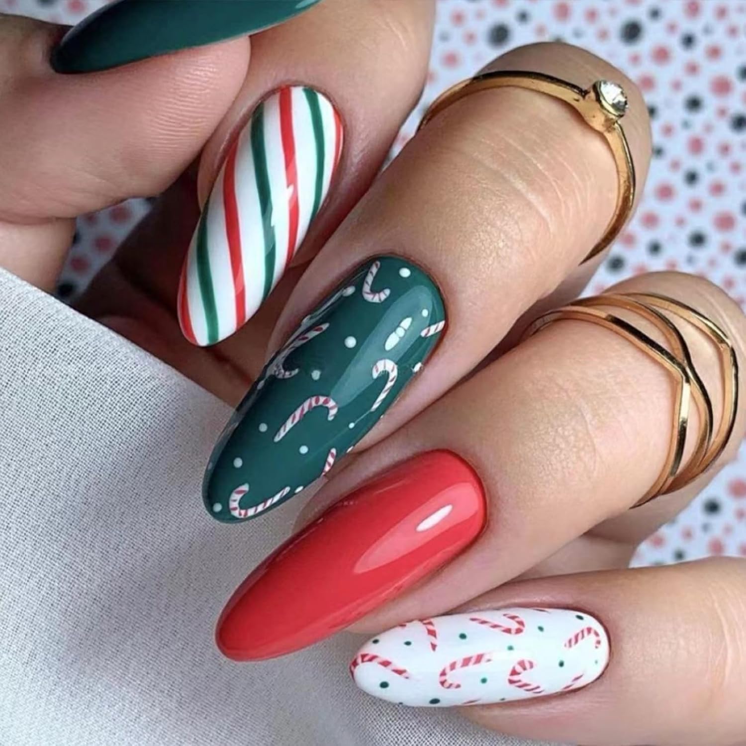 Colorful Candy Cane Stripes Christmas Press-On Nails Acrylic False Nails-Free Shipping