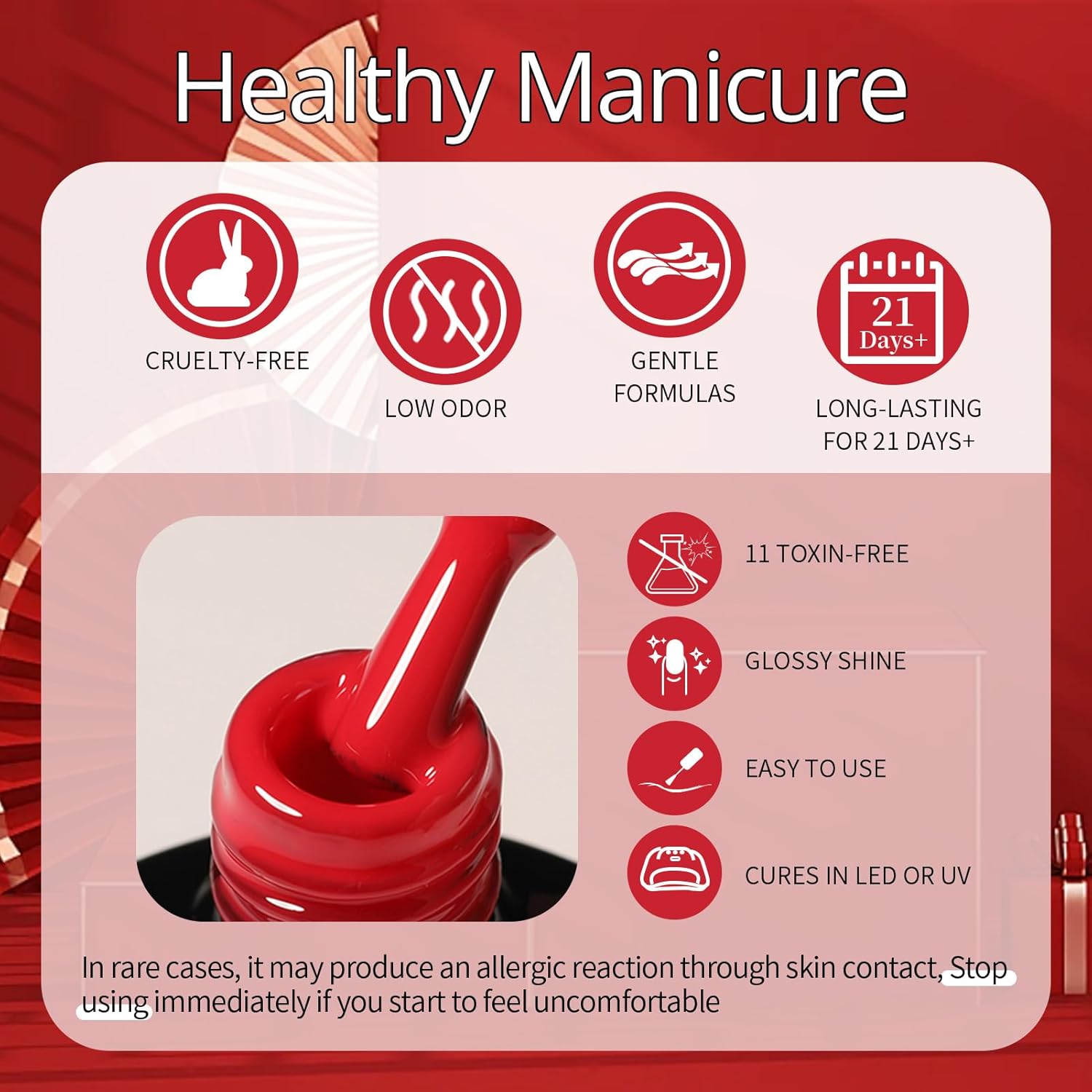 Red Glitter & Gloss Gel Nail Polish Long -Lasting Manicure Essentials-Free Shipping - Lady Luana Luxe Nails