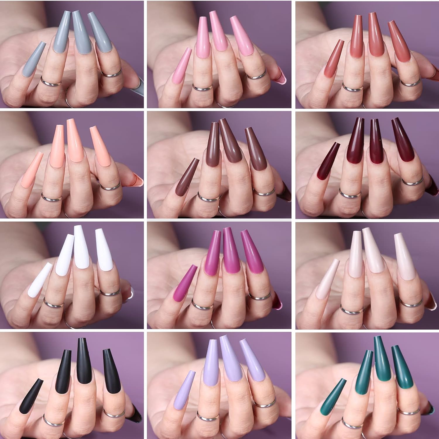 240pcs Glossy Long Coffin Acrylic False Nails Glue 12 Full Cover Press-On Set – Free Shipping