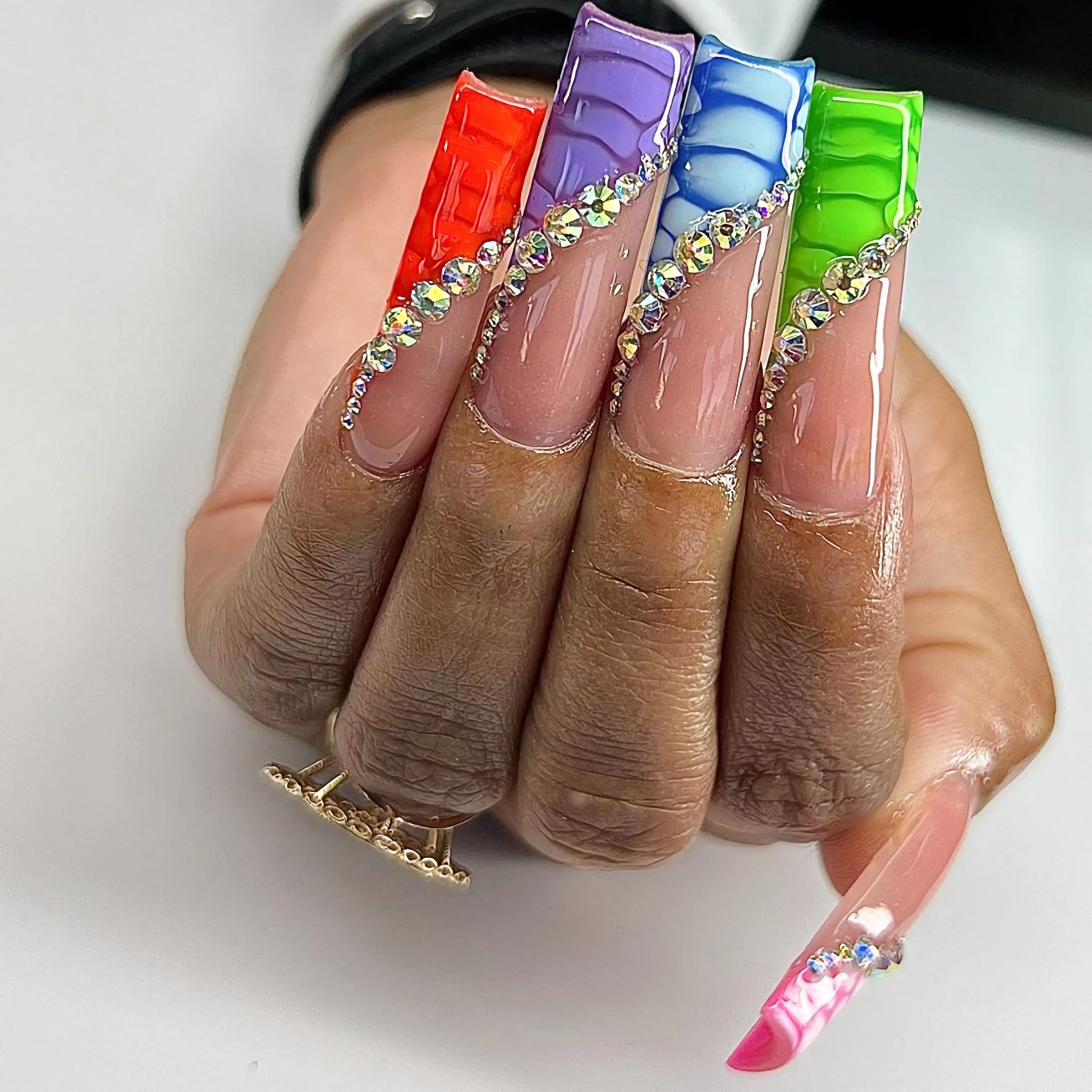 BABALAL Glossy Press on Nails Long Coffin Full Cover False Nails Shiny Stick on Nails Nude Fake Nails for Women and Girls