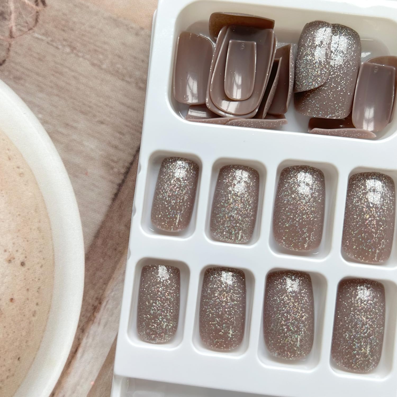 Champagne Glitter Square Press-On Nails Acrylic Fake Nails for Glamorous Style – Free Shipping