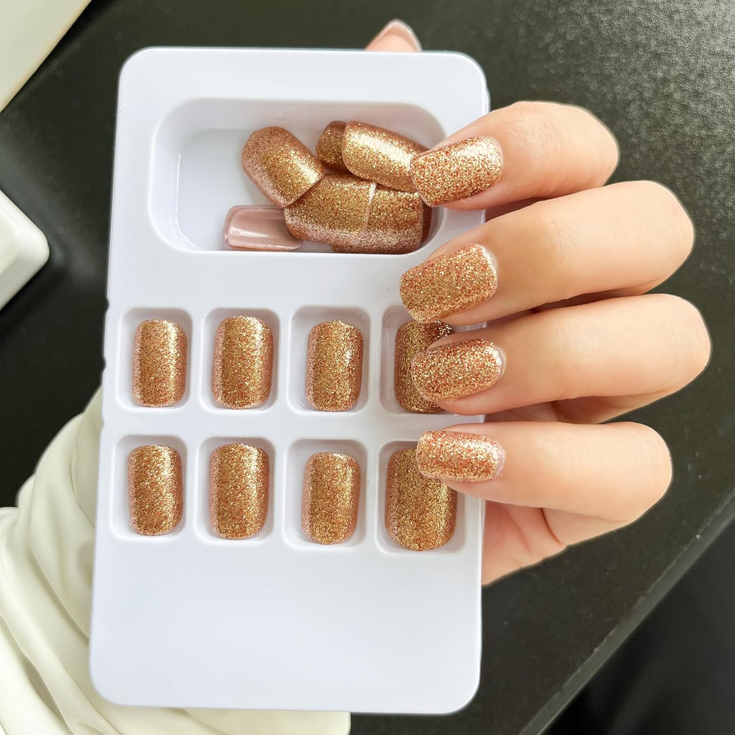 Sparkling Gold Glitter Square Press-On Nails Acrylic Fake Nails - Free Shipping