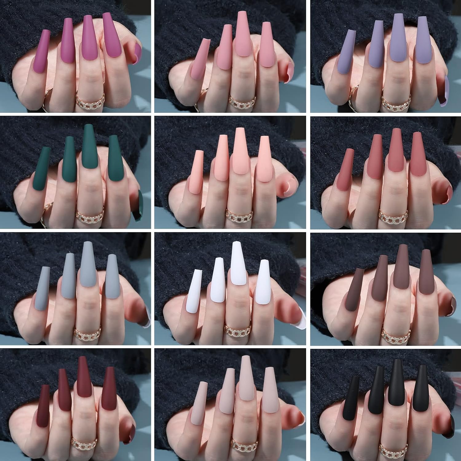 240pcs Matte Long Coffin Acrylic Glue-On Nails Kit 12 Full Set-Free Shipping