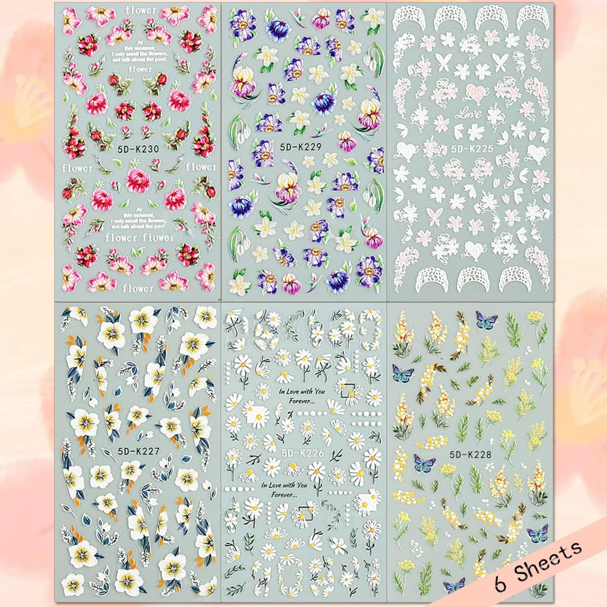 Floral Butterfly 5-D Nail Art Stickers - Self-adhesive Luxurious Decorations, Free Shipping - Lady Luana Luxe Nails