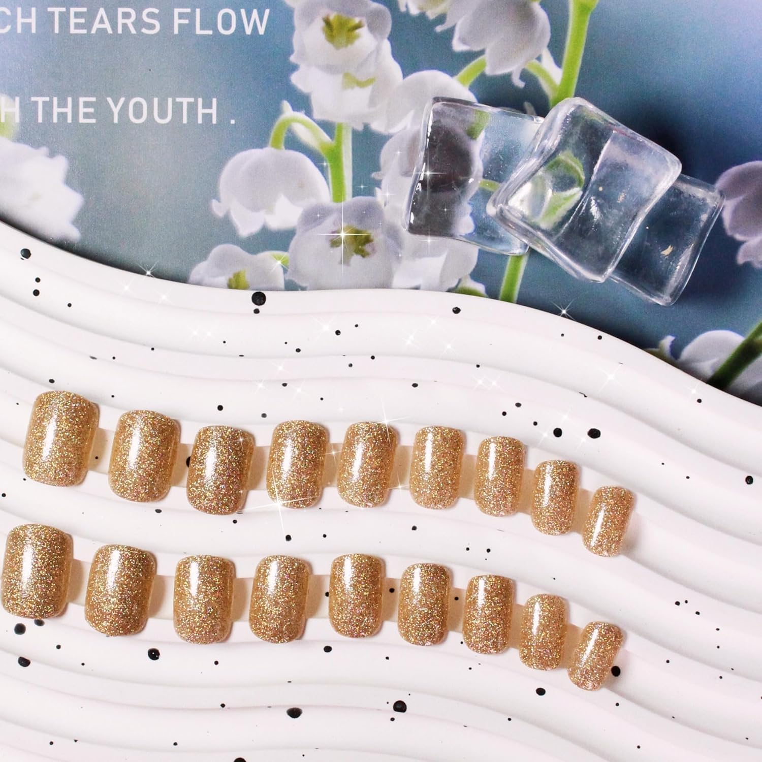 Sparkling Gold Glitter Square Press-On Nails Acrylic Fake Nails - Free Shipping