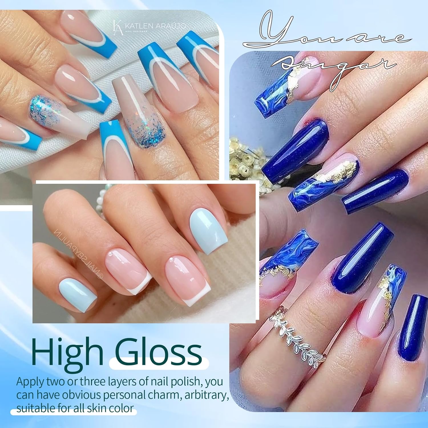 Blue Sparkle Shiny Glitter Gel Nail Polish Long-Lasting Manicure Essentials-Free Shipping - Lady Luana Luxe Nails