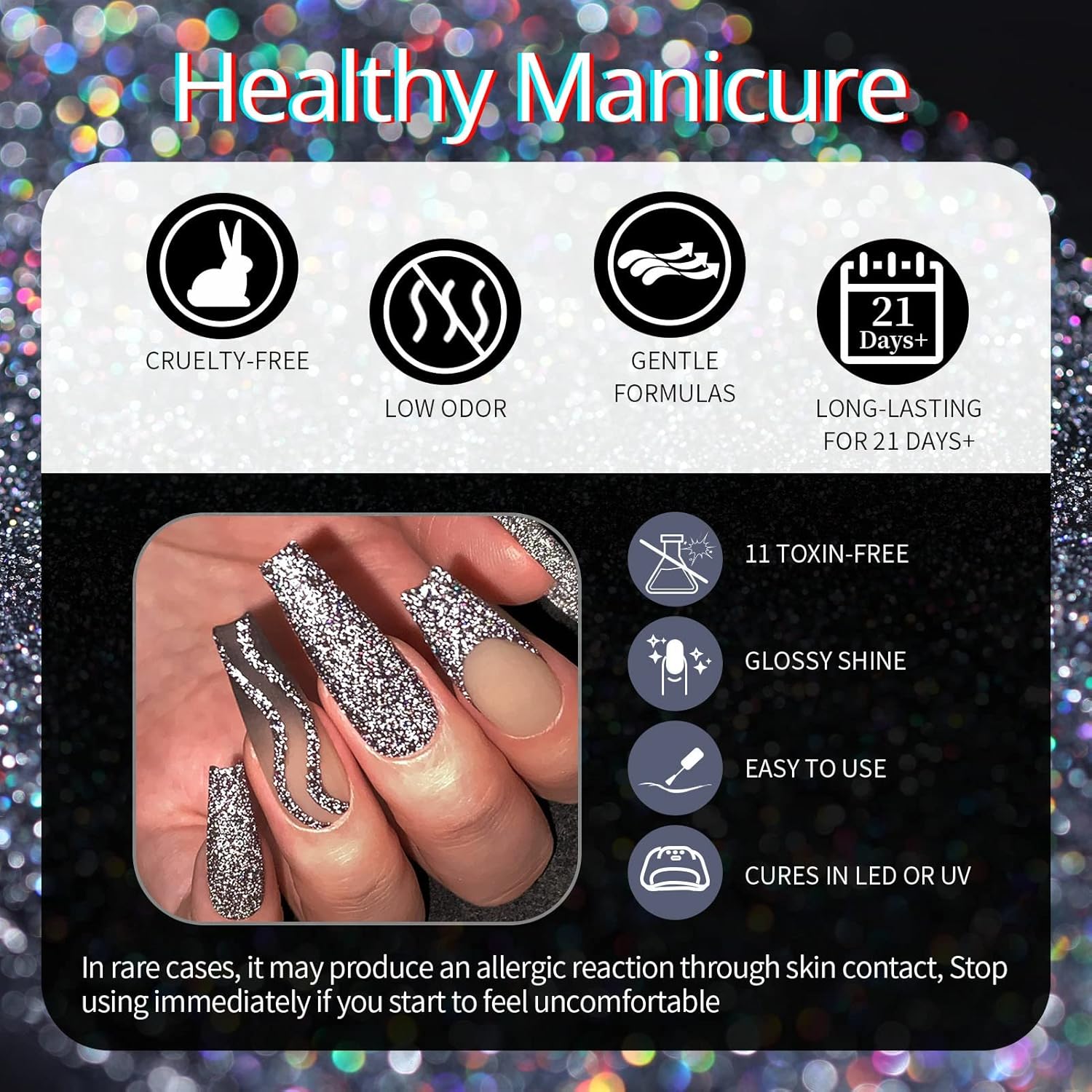 Black Sparkle Shiny Glitter Gel Nail Polish Long-Lasting Manicure Essentials-Free Shipping - Lady Luana Luxe Nails