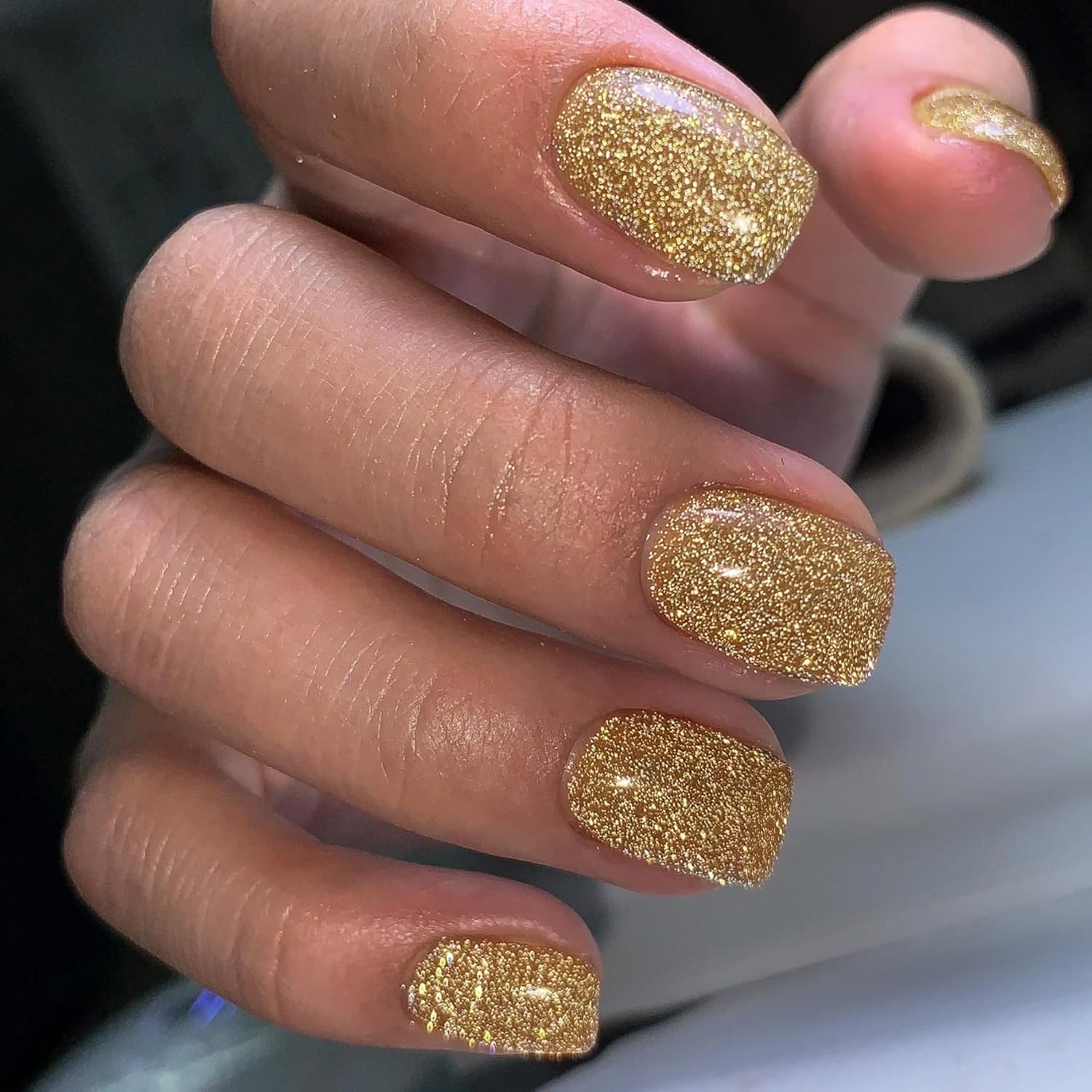 Sparkling Gold Glitter Square Press-On Nails Acrylic Fake Nails - Free Shipping