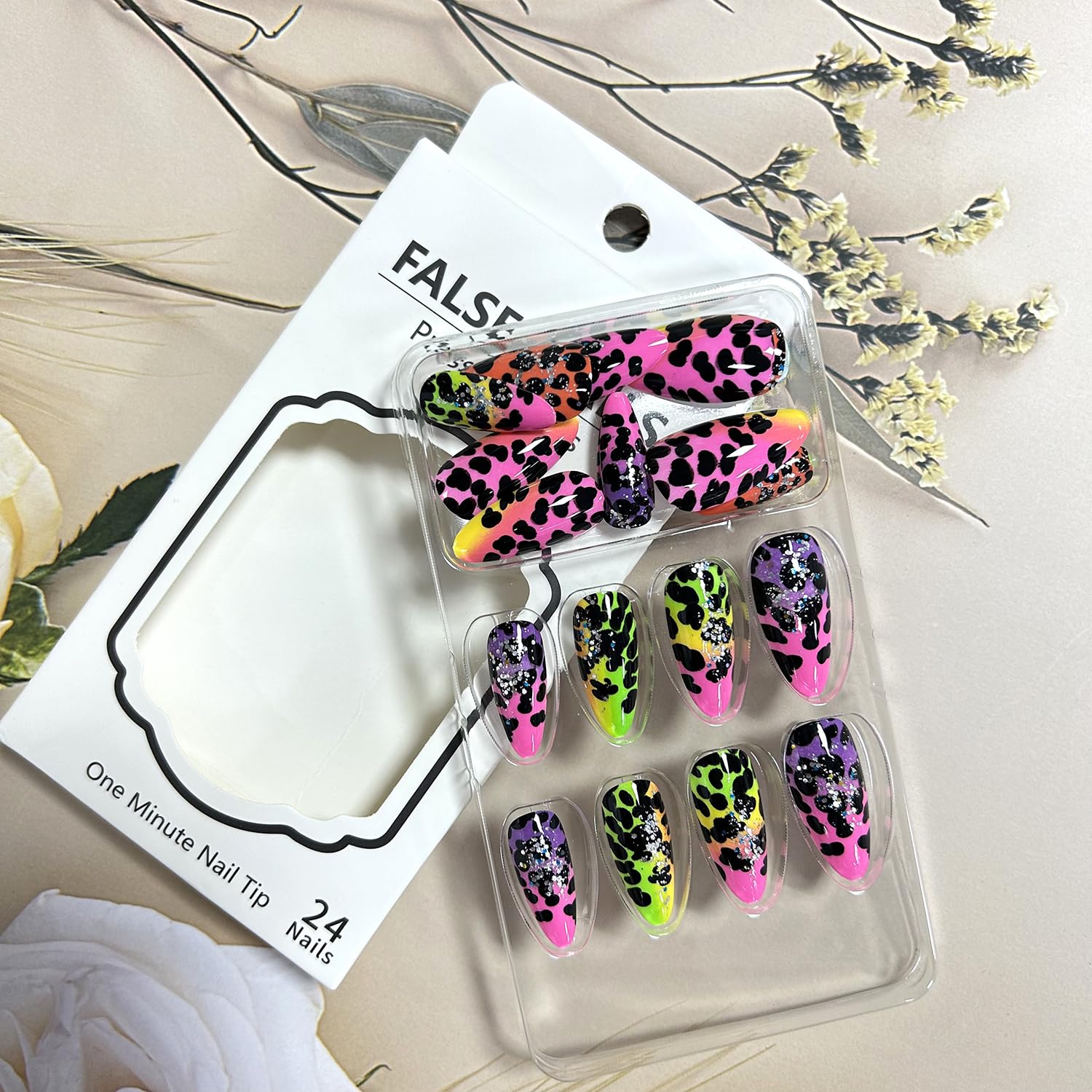 Colorful Leopard Print Almond Press-On Nails Acrylic Nails - Free Shipping
