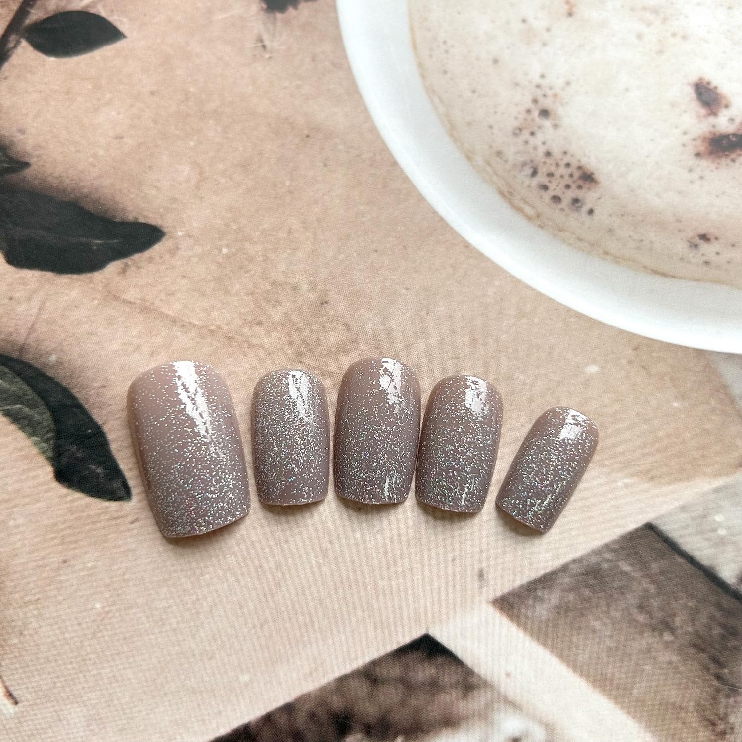 Champagne Glitter Square Press-On Nails Acrylic Fake Nails for Glamorous Style – Free Shipping