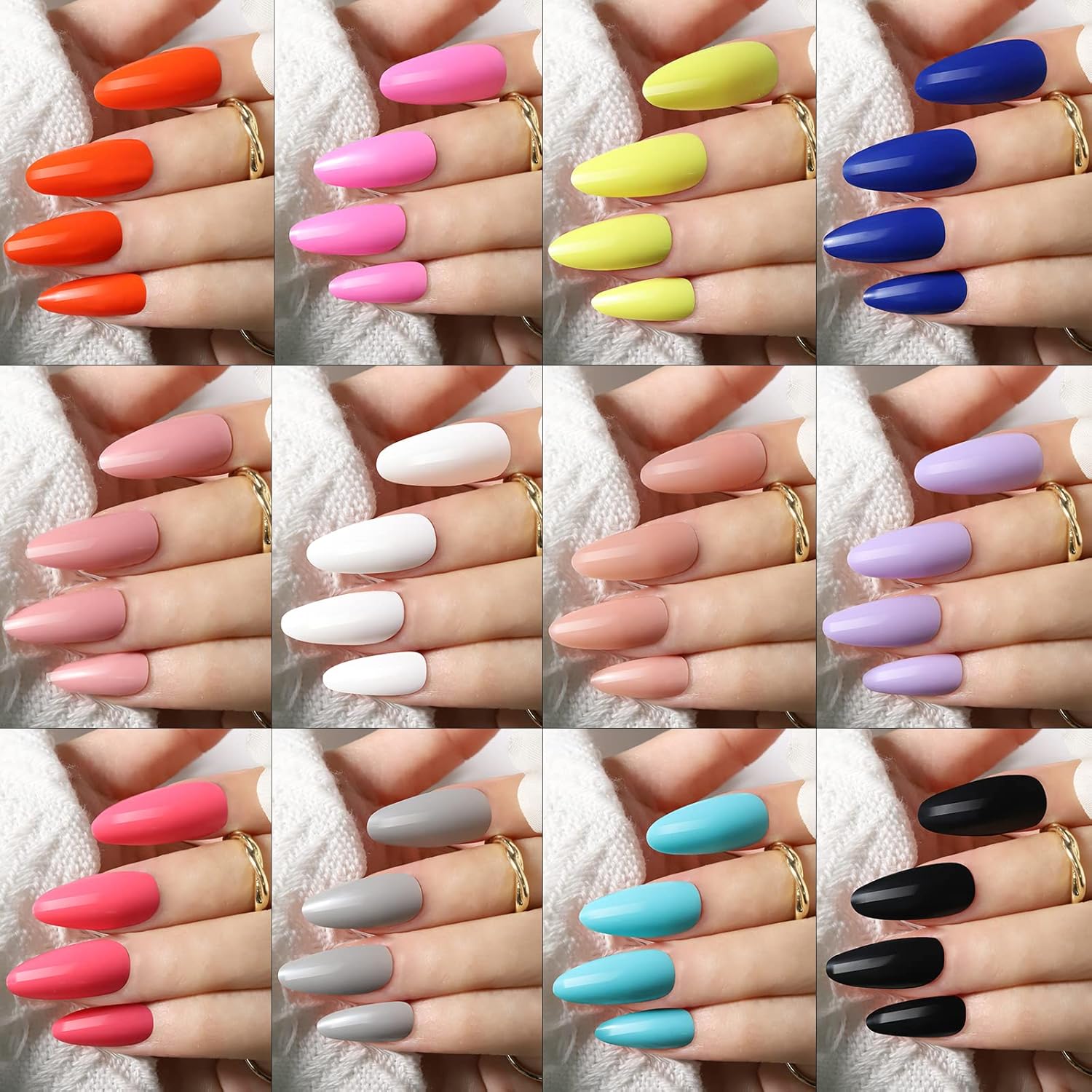 288pcs Almond Glossy Acrylic Glue-On Nails Kit with 12 Colors and Nail Glue – Free Shipping