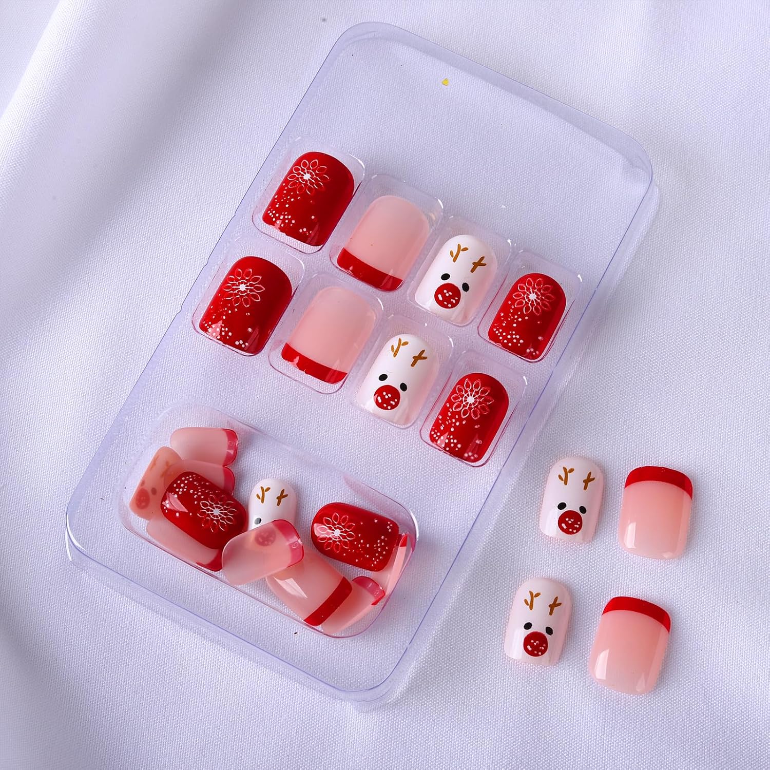 Christmas Hat Bow Design Press-On Nails Short Square Acrylic Set 24pcs Stick-On Manicure-Free Shipping - Lady Luana Luxe Nails