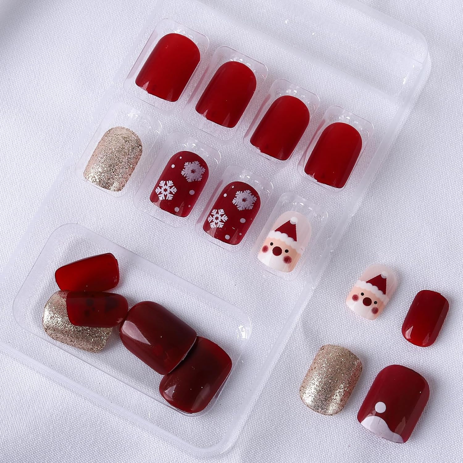 Christmas Hat Bow Design Press-On Nails Short Square Acrylic Set 24pcs Stick-On Manicure-Free Shipping - Lady Luana Luxe Nails