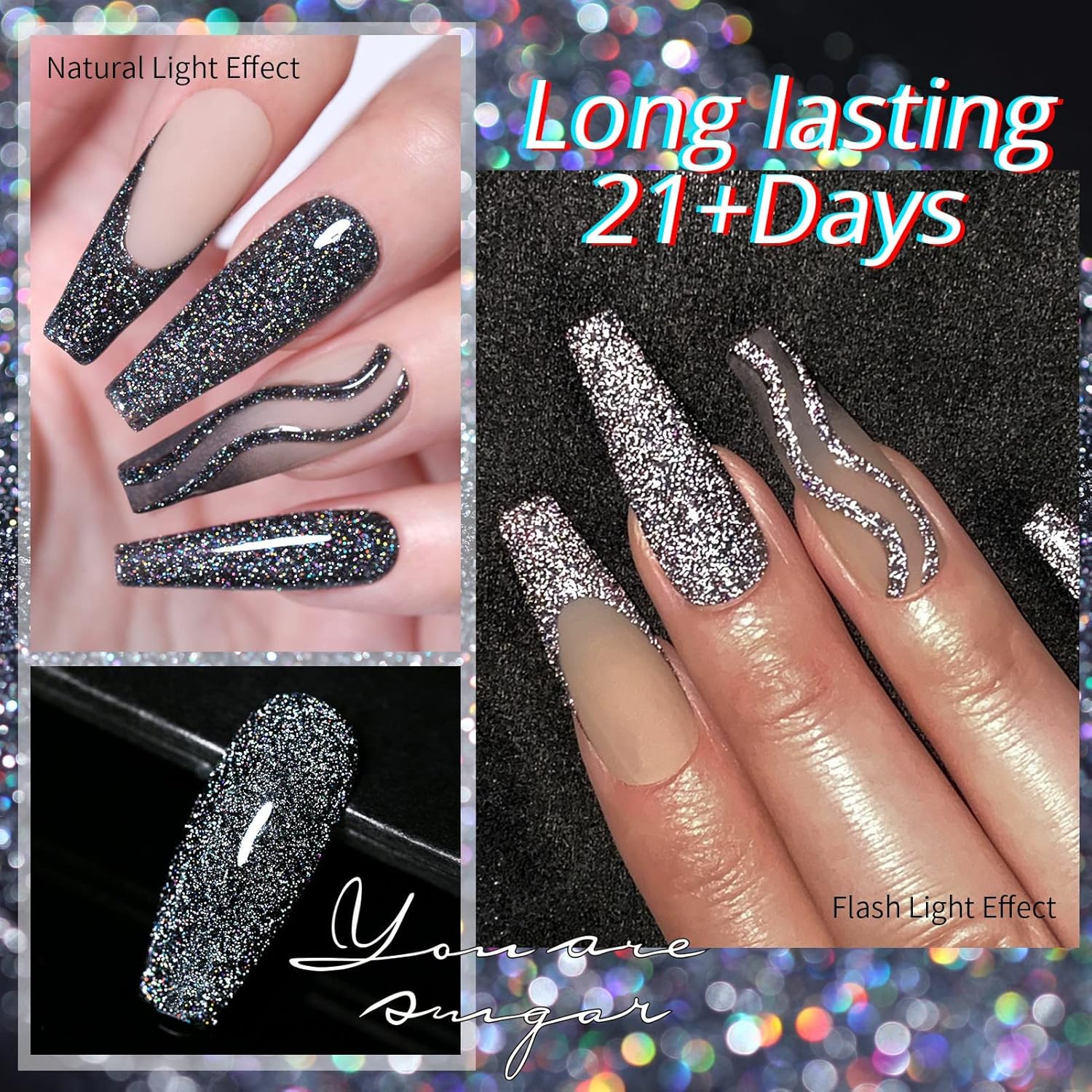 Black Sparkle Shiny Glitter Gel Nail Polish Long-Lasting Manicure Essentials-Free Shipping - Lady Luana Luxe Nails