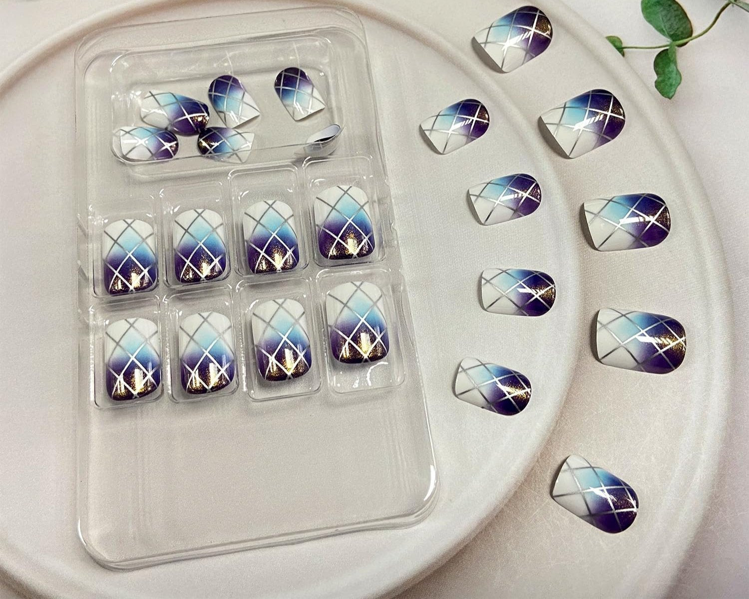 Abstract Plaid Ombre Press-On Nails Square Acrylic False Nails-Free Shipping