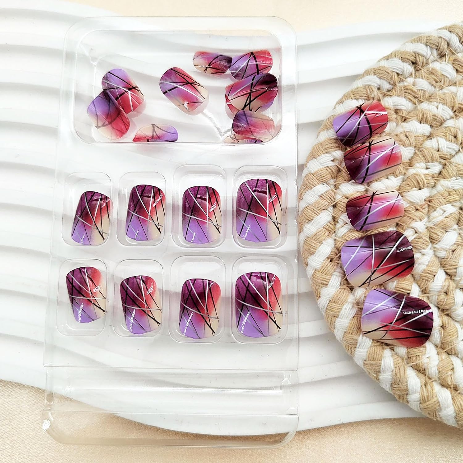 Chic Gradient Glossy Press-On Nails Short Square Acrylic False Nails - Free Shipping