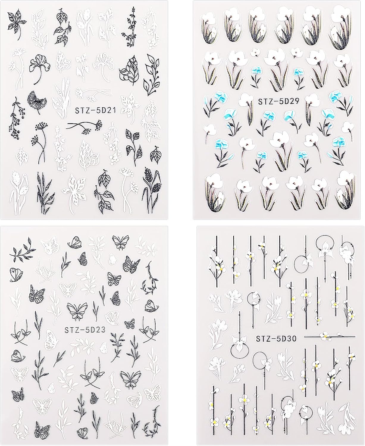Floral Nail Sticker Set - Self Adhesive Flower Designs for DIY Nail Art, Free Shipping - Lady Luana Luxe Nails