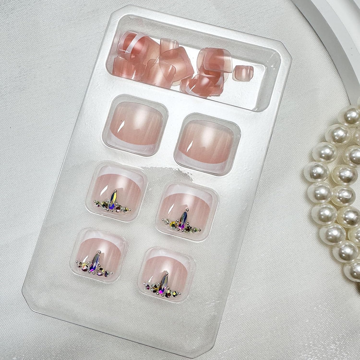 French Rhinestone Press-On Toenails Trendy Full Cover Designs Acrylic Fake Nails-Free Shipping - Lady Luana Luxe Nails