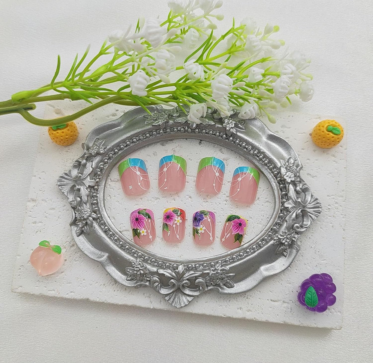 Cute Spring Florals Press-On Nails Fake Artificial Nails 24 Pcs-Free shipping