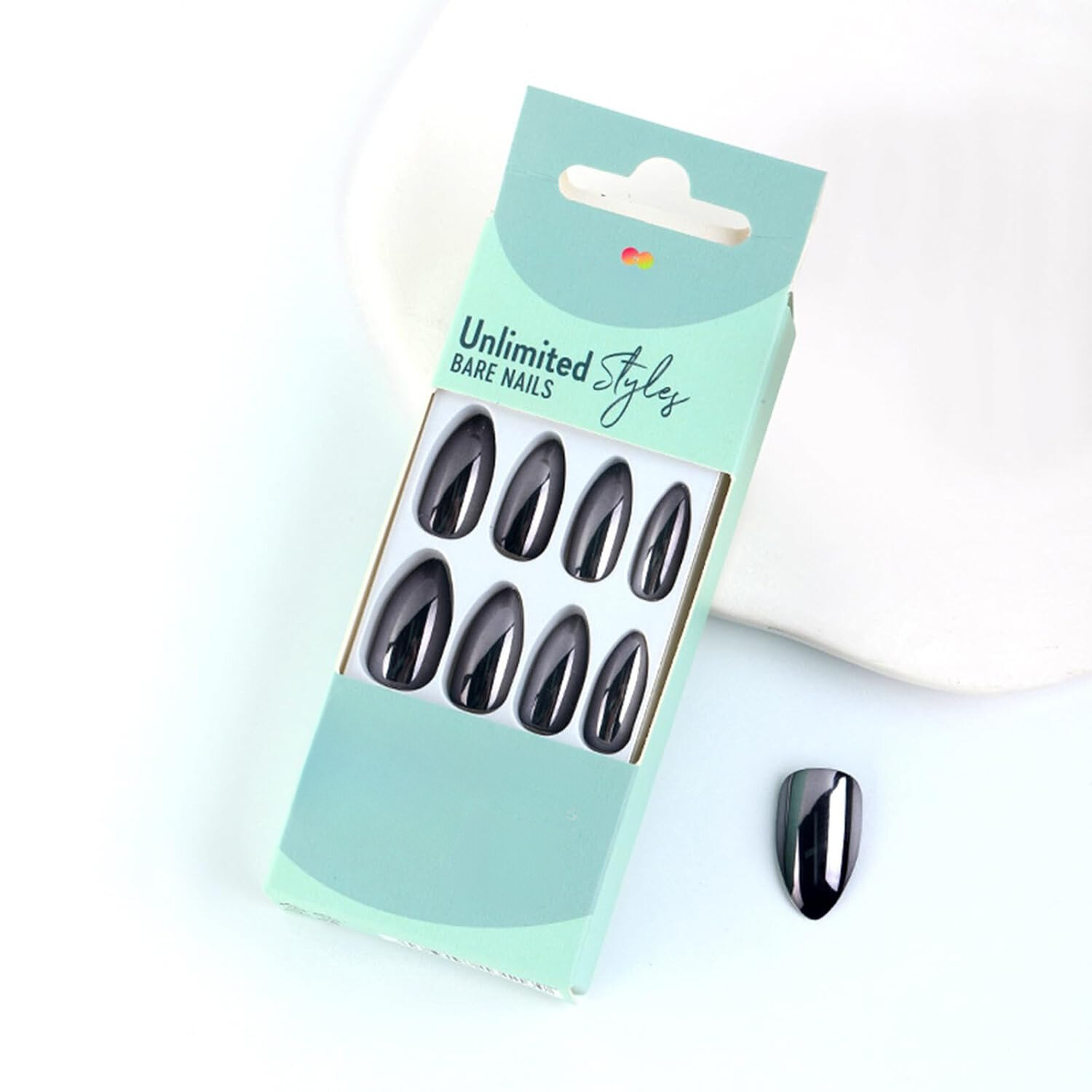 Black Chrome Metal Press-On Nails Almond False Nails - Free Shipping