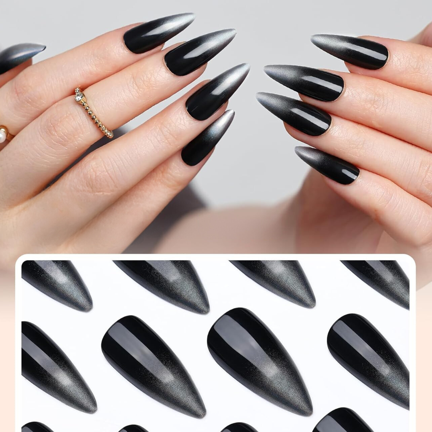 Elegant Black Medium Matte Stiletto Press-On Fake Nails–Trendy Artificial Manicure for Effortless Style-Free Shipping