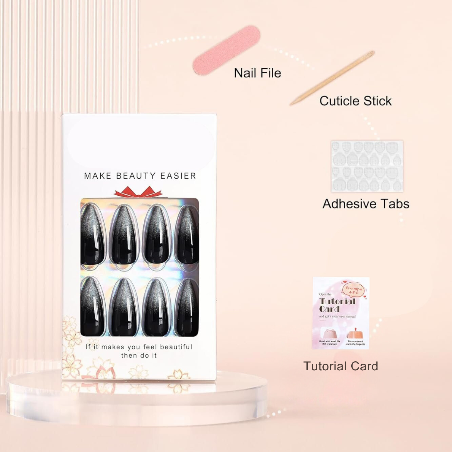 Elegant Black Medium Matte Stiletto Press-On Fake Nails–Trendy Artificial Manicure for Effortless Style-Free Shipping