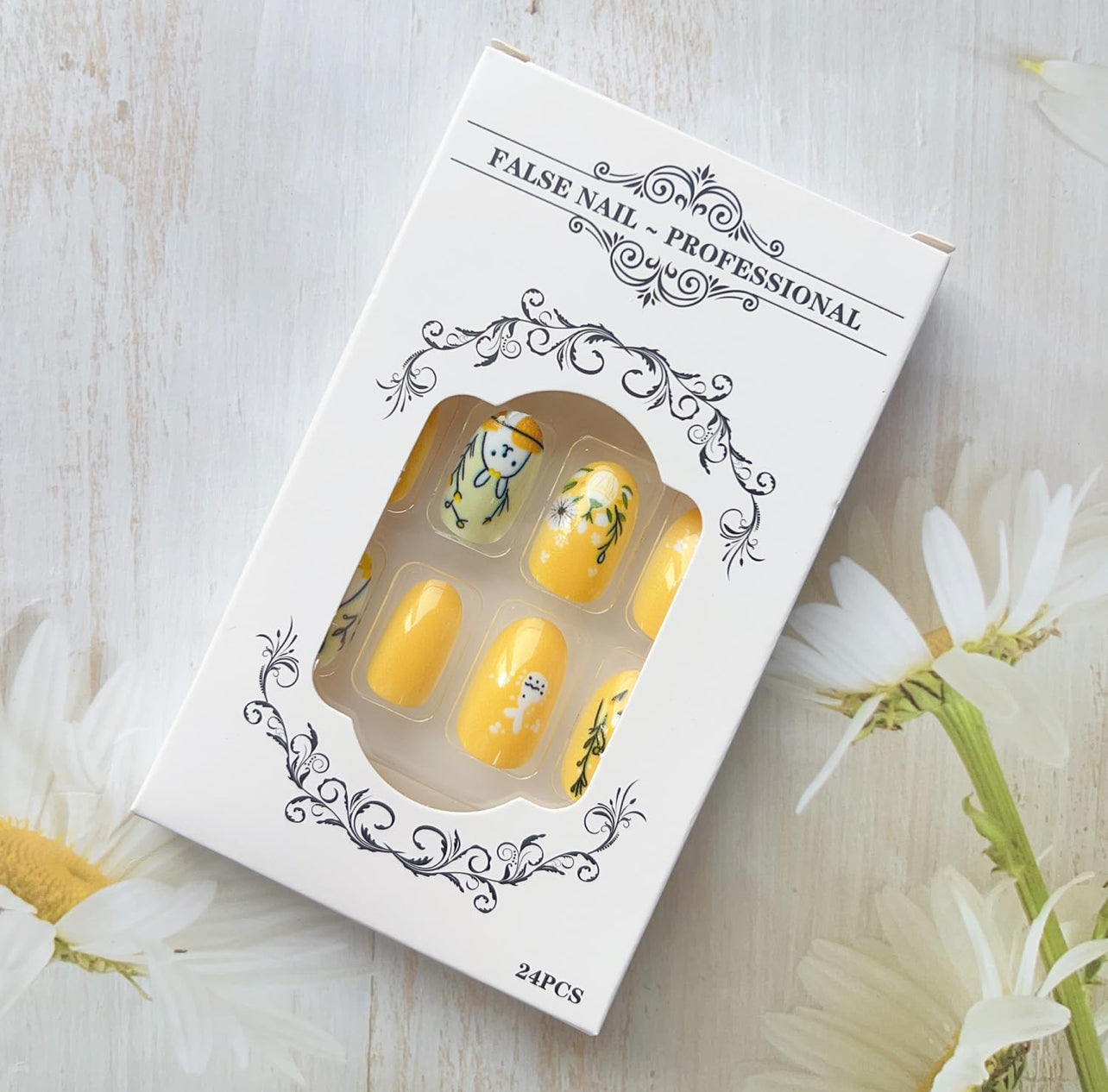 Cute Spring Easter Bunny Florals Press-On Nails Fake Artificial Nails 24 Pcs-Free shipping