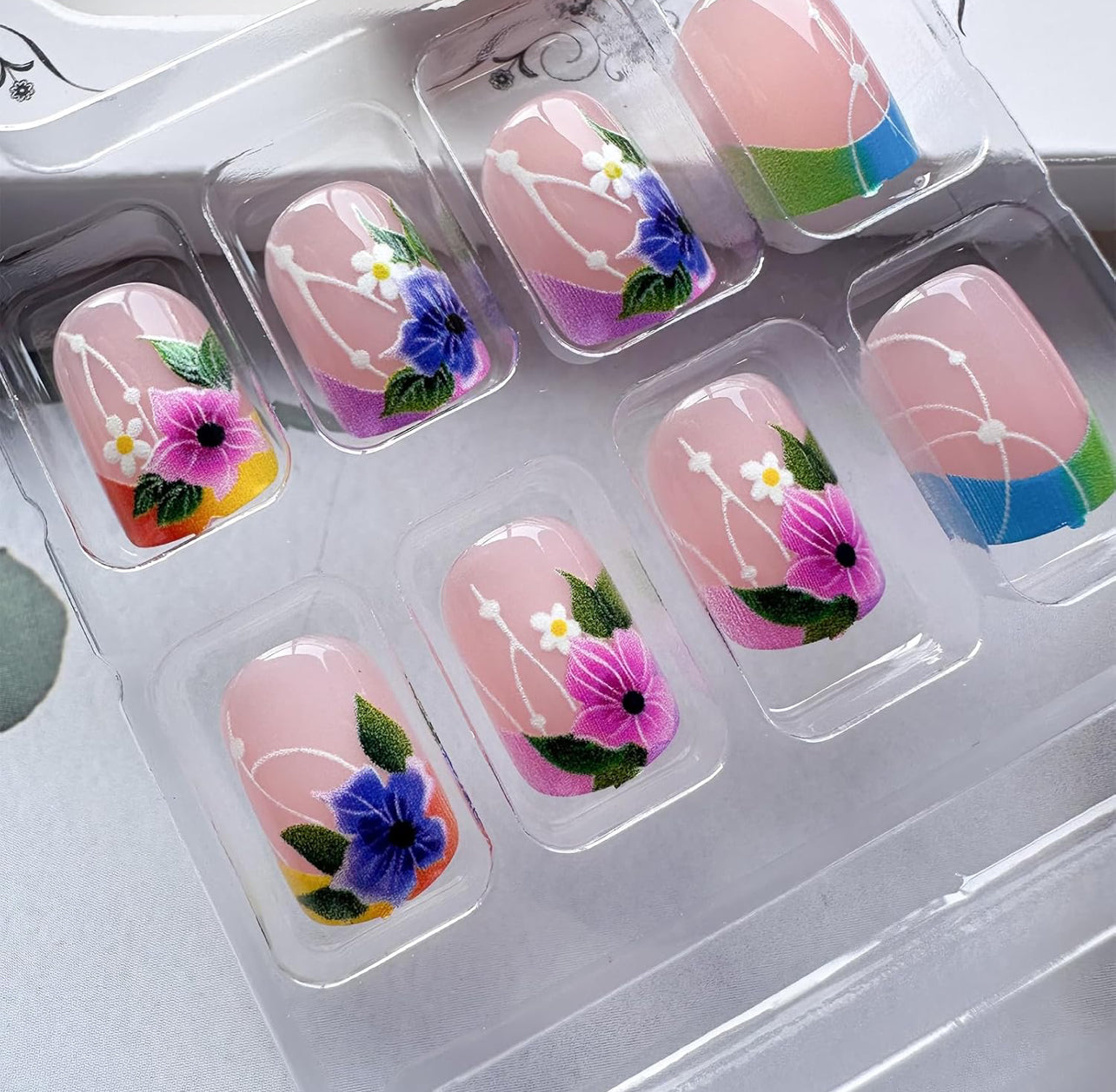 Cute Spring Florals Press-On Nails Fake Artificial Nails 24 Pcs-Free shipping