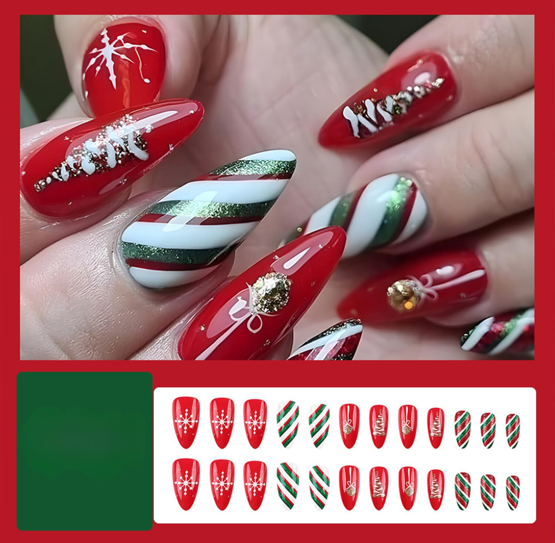 Christmas Snowflake Glitter Stripes Acrylic Press on Nails Fake Nails - Free Shipping