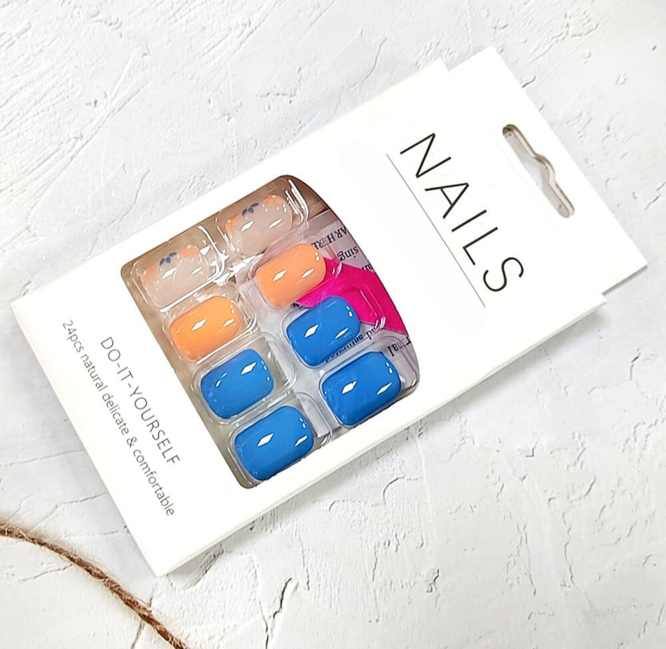 Vibrant Floral Blue Orange Press-On Nails Short Square Acrylic False Nails - Free Shipping