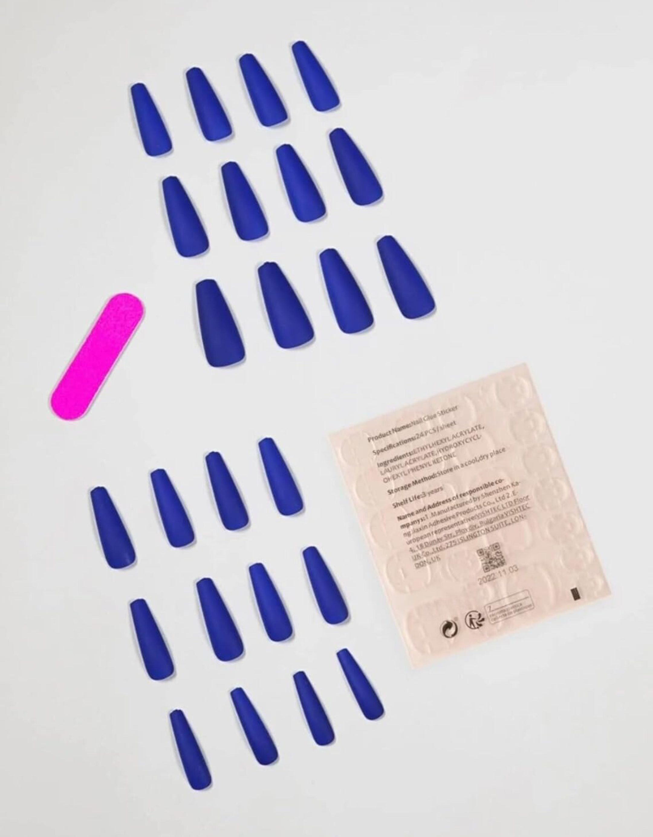 Blue Matte Long Coffin Press-On Nails Acrylic Full Cover Fake Nails – Free Shipping