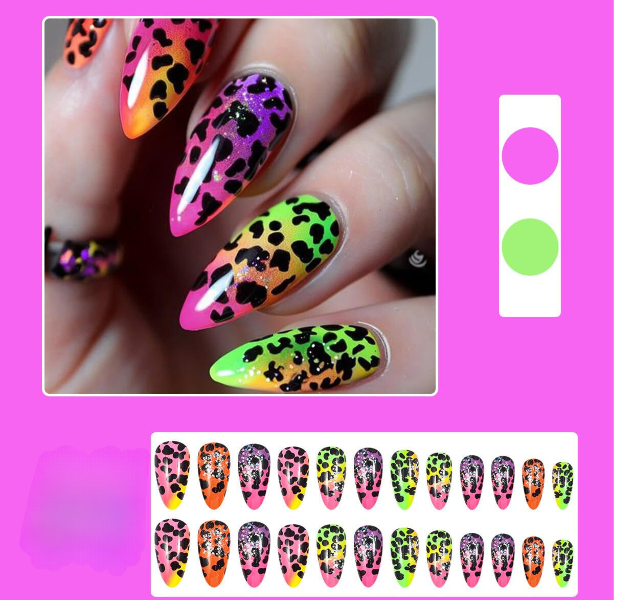 Colorful Leopard Print Almond Press-On Nails Acrylic Nails - Free Shipping