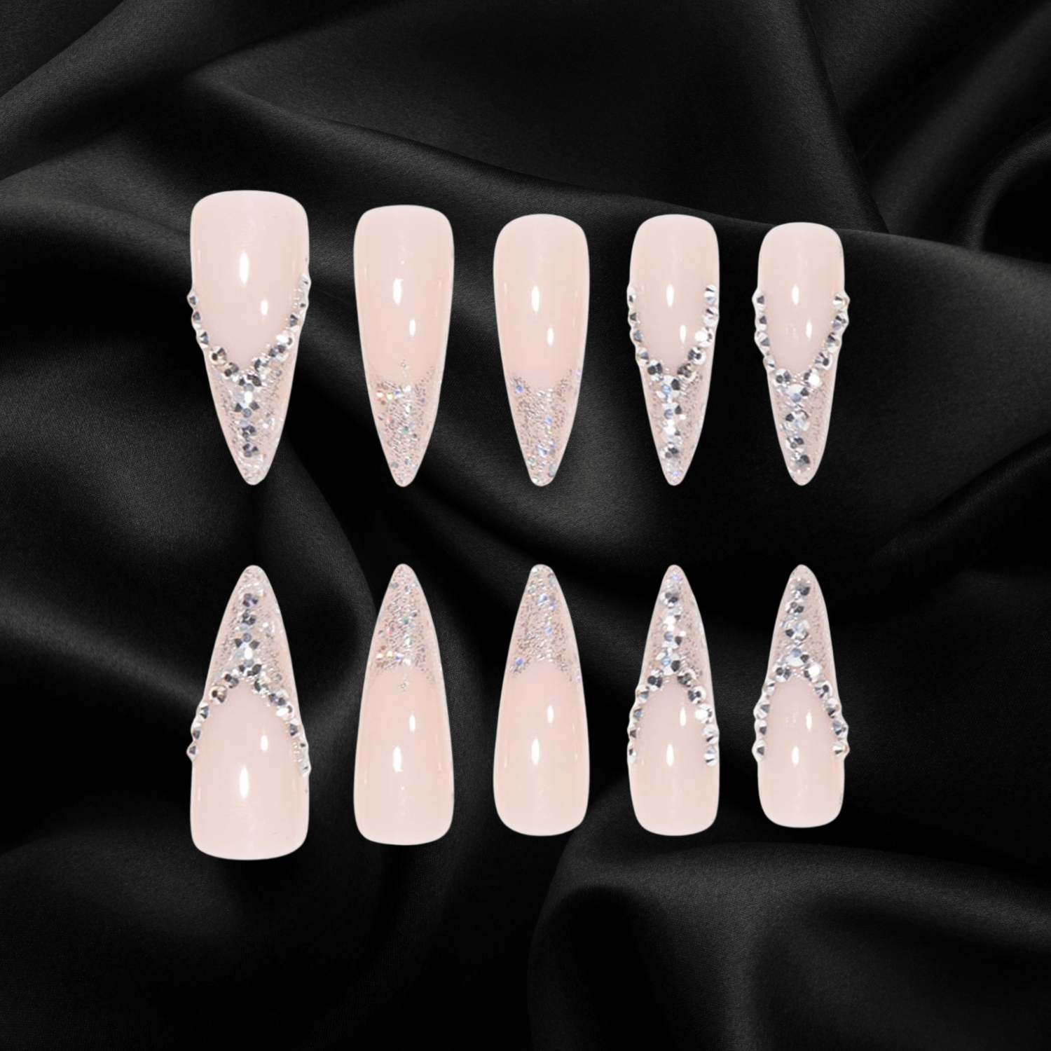 Stiletto Silver Glitter PressOn Fancy Nails French Tips-Free Shipping - Lady Luana Luxe Nails