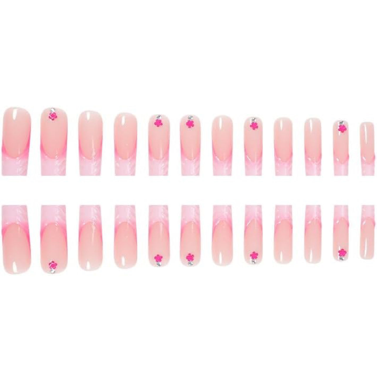 Chic Pink 3-D Wavy Edge Floral Accent Coffin Press-On Nails Fake Nails - Free Shipping