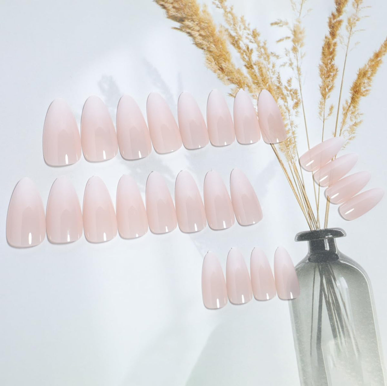 Chic White Pink Ombre Almond Press-On Nails Gradient Design - Free Shipping
