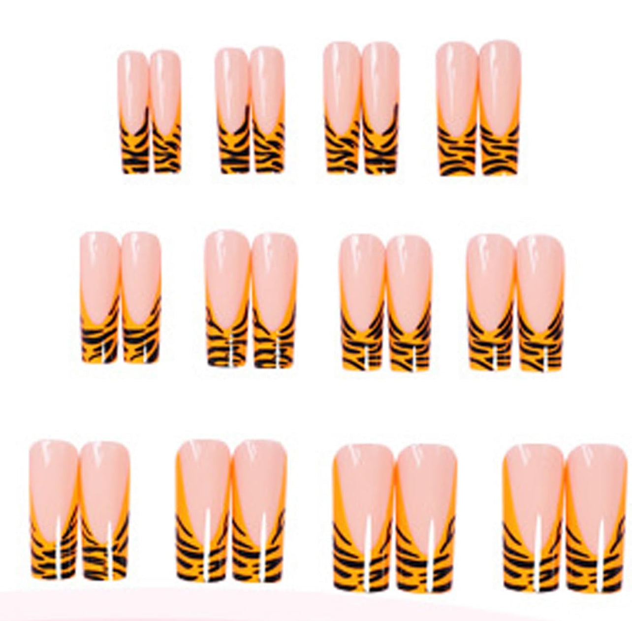 Tiger Print French Long Coffin Press-On Nails Acrylic False Nails - Free Shipping