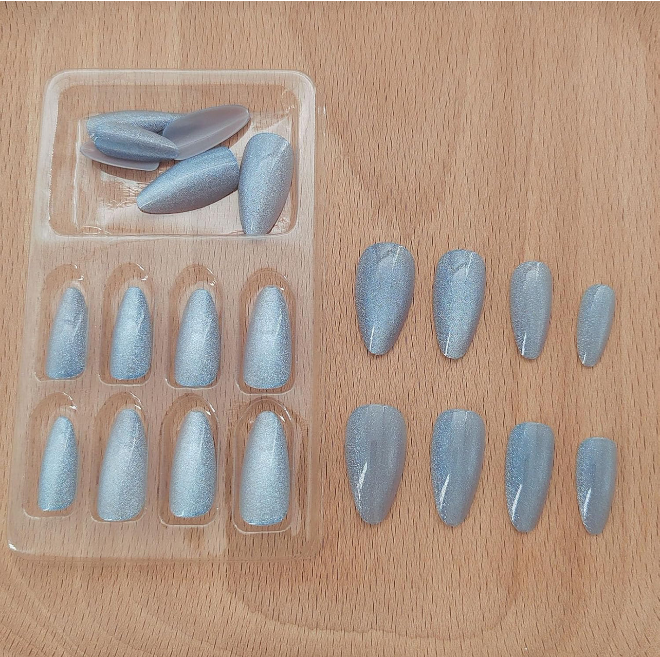 Cat Eye Glitter Almond Press on Acrylic Fake Nails-Free Shipping