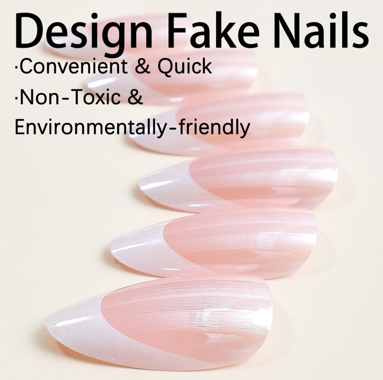 White Pink Press on Nails, Medium Almond Acrylic False Nails - Free Shipping
