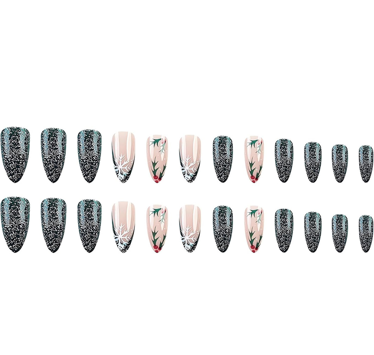 Holiday Cranberries Garland Glitter Stiletto Press-On Nails Acrylic False Nails-Free Shipping