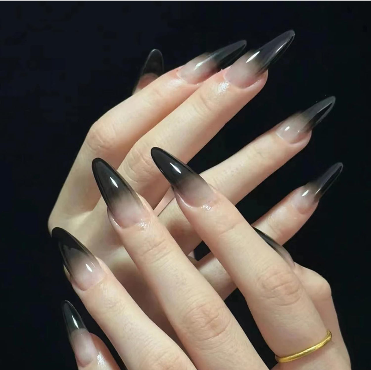 Stiletto Press on Nails Black Ombre Pink Bare - Lady Luana Luxe Nails