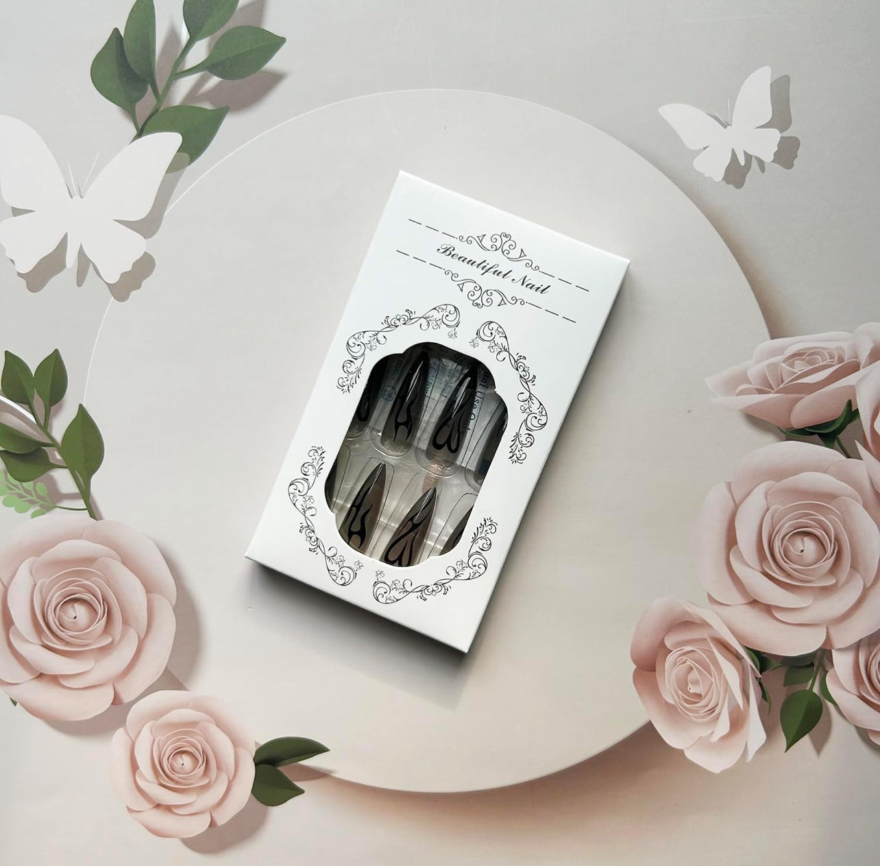 Stiletto Black Brown Fake Nails Gothic Goth-Free Shipping