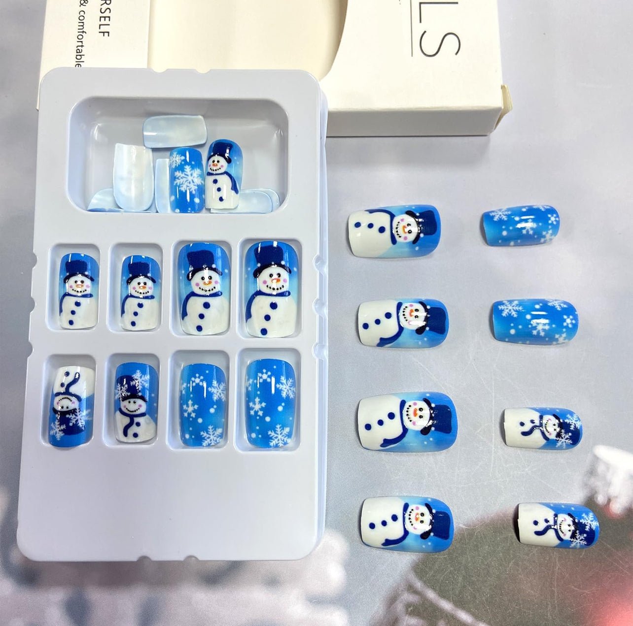 Snowman Snowflake Glossy Christmas Square Press-On Nail Set Acrylic Fake Nails-Free Shipping