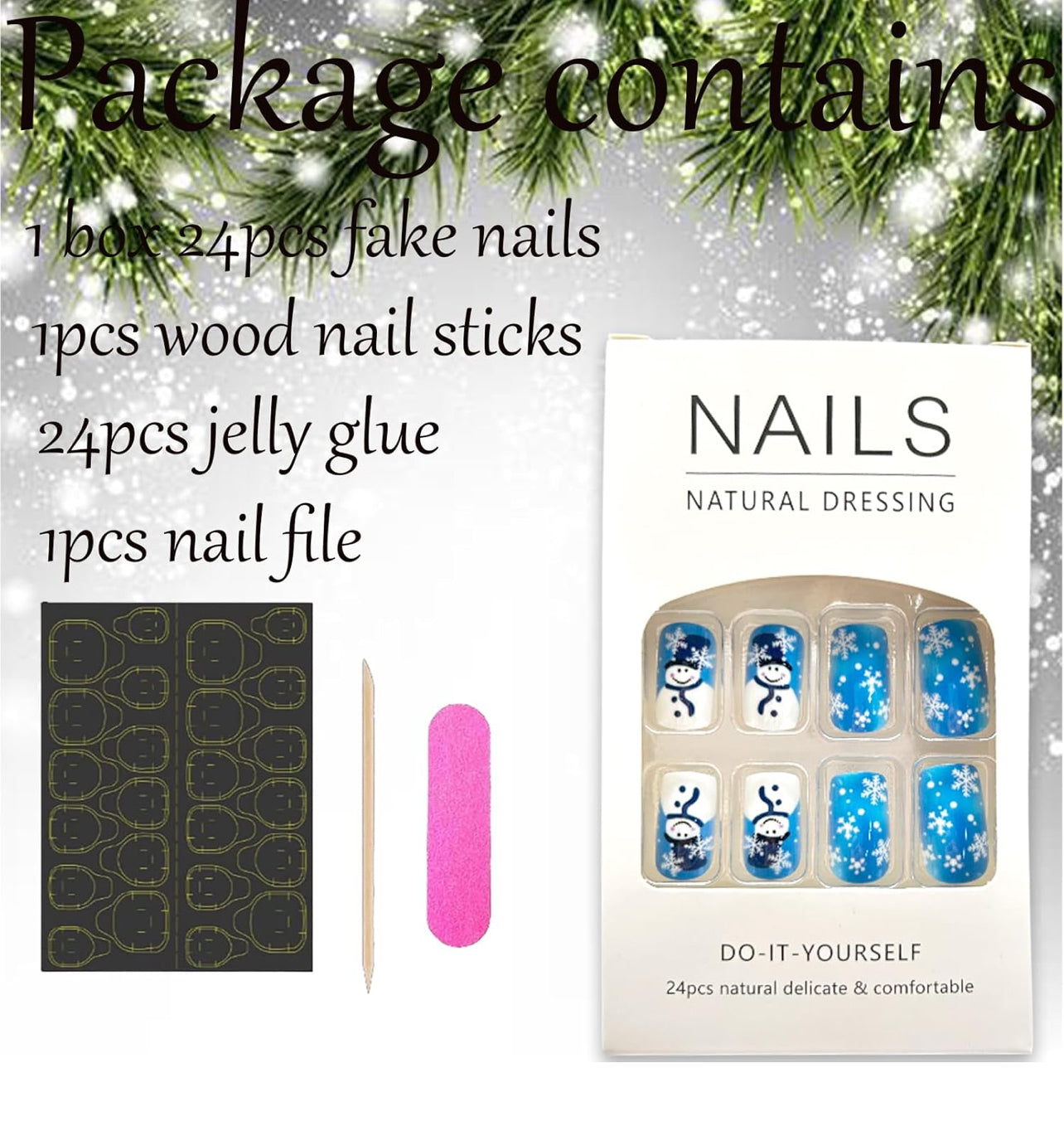 Snowman Snowflake Glossy Christmas Square Press-On Nail Set Acrylic Fake Nails-Free Shipping