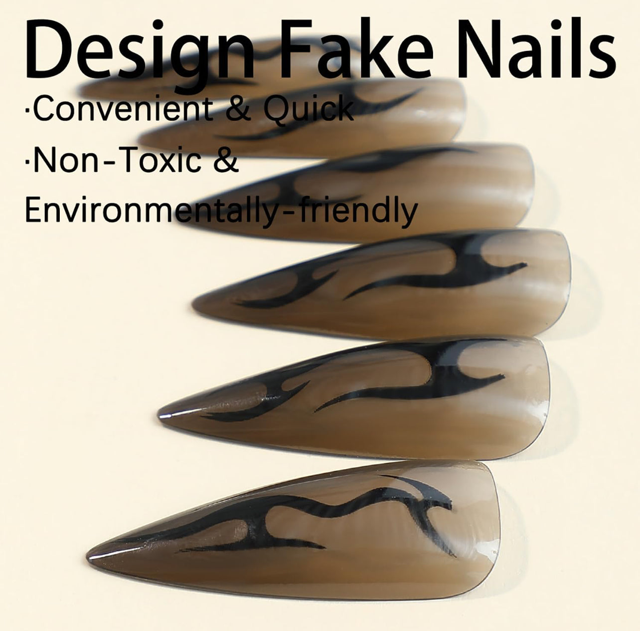 Stiletto Black Brown Fake Nails Gothic Goth-Free Shipping