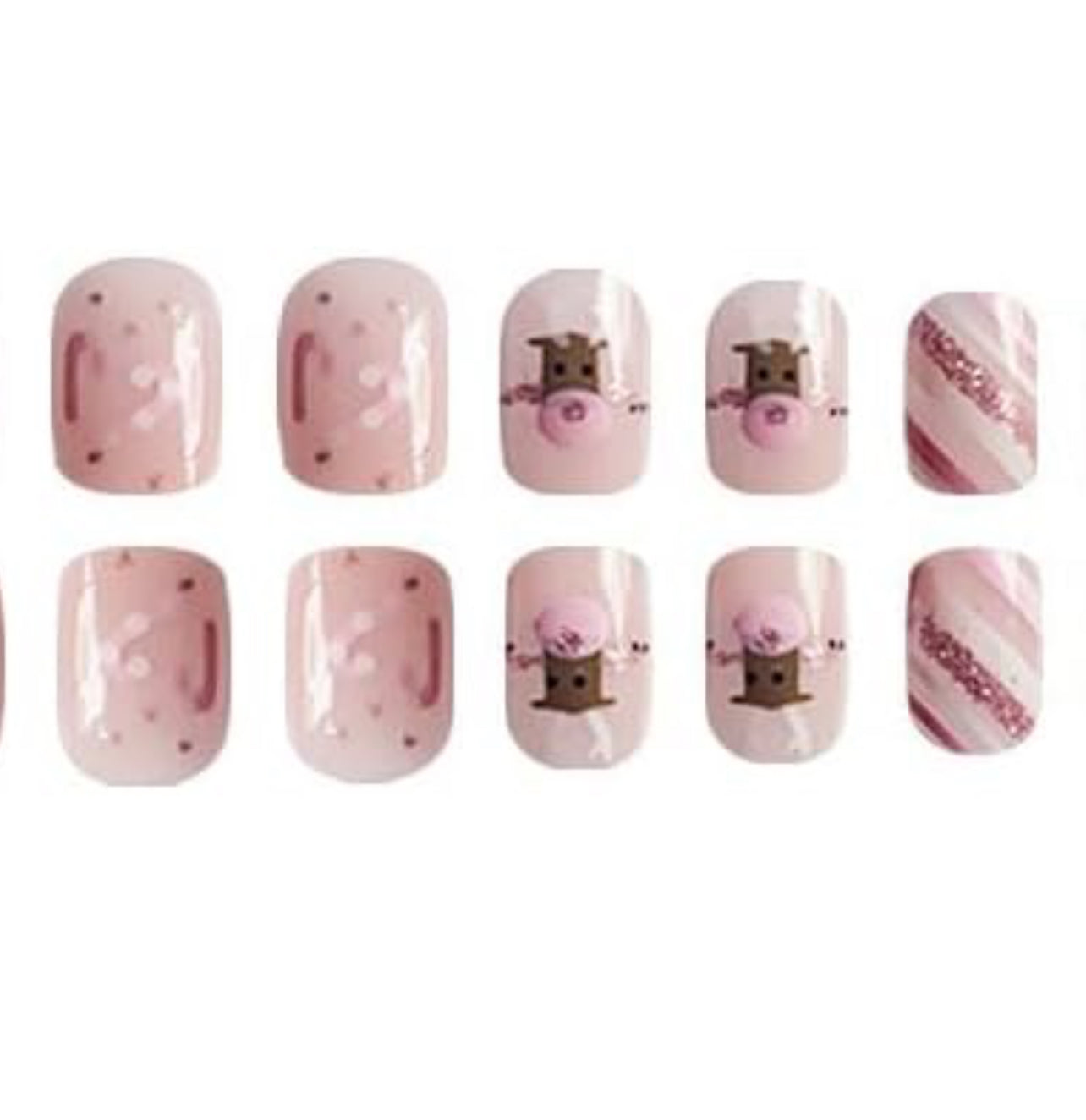 Pink Reindeer Snowflake Candy Cane Christmas Press-On Nails Acrylic Fake Nails - Free Shipping