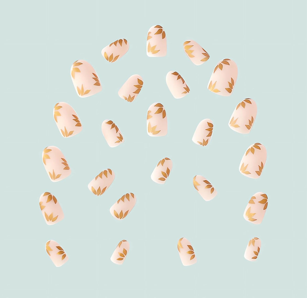 Trendy Gold Leaf Pink Almond Press-On Nails Acrylic Fake Gel on Nails-Free Shipping