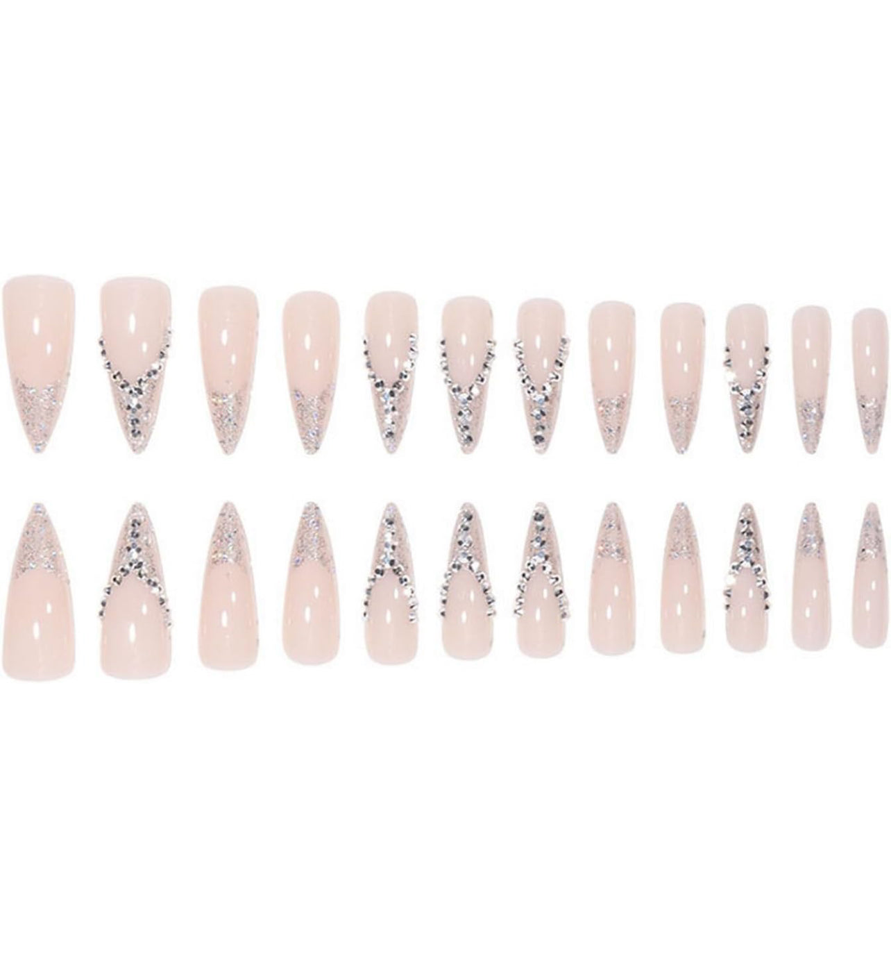 Stiletto Silver Glitter PressOn Fancy Nails French Tips-Free Shipping - Lady Luana Luxe Nails