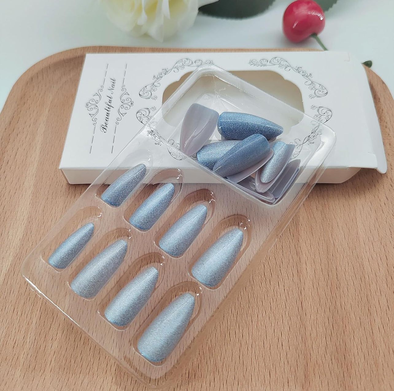 Cat Eye Glitter Almond Press on Acrylic Fake Nails-Free Shipping