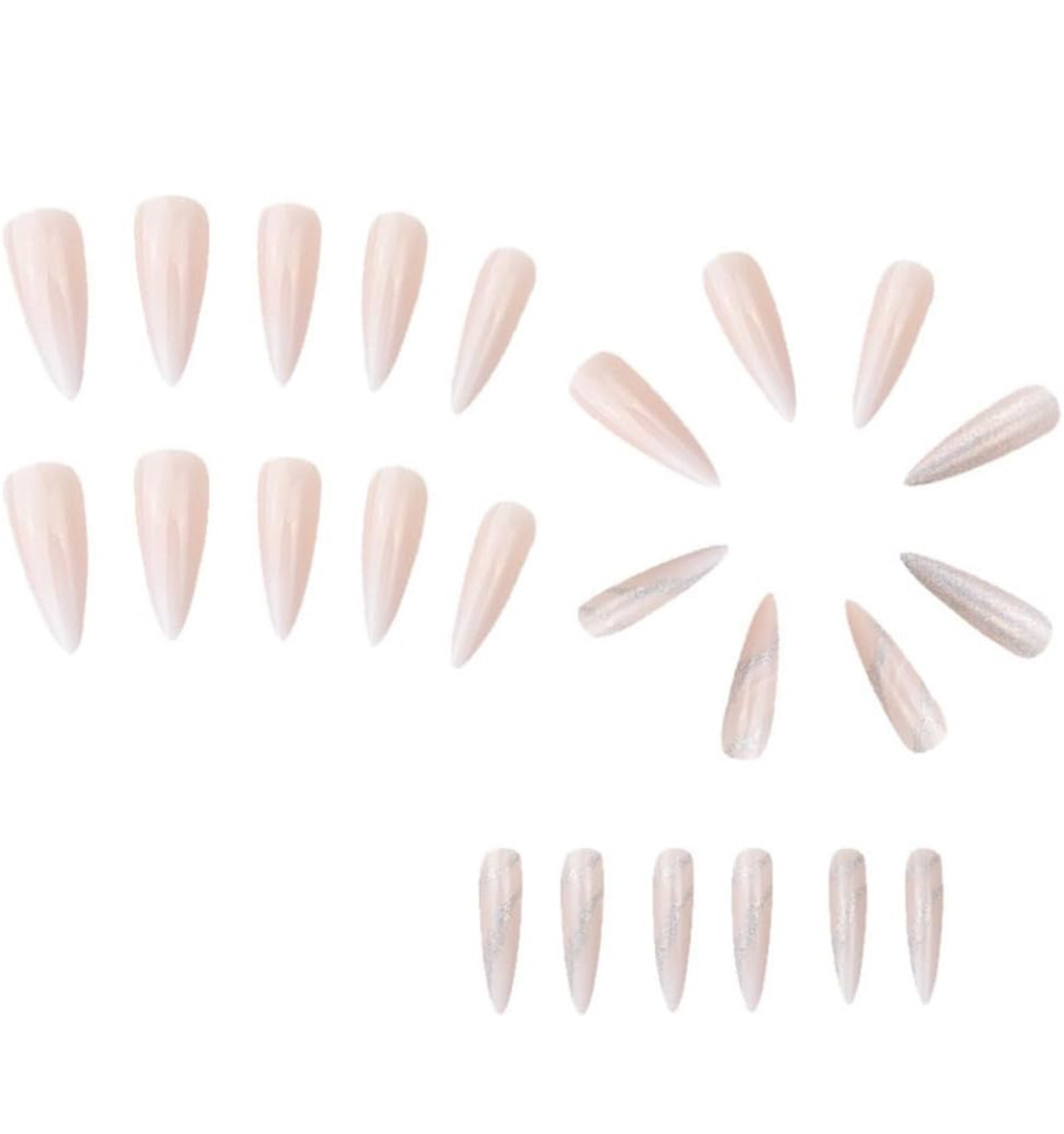 Stiletto Press on Nails Pink White Marble Curve - Lady Luana Luxe Nails