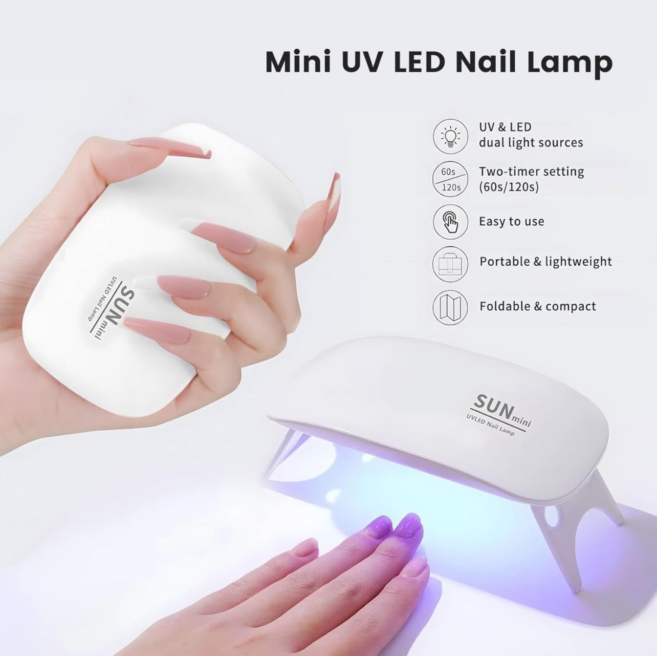 Mini Portable 6W UV LED Nail Gel Polish Lamp Dryer-The Ultimate On-the-Go Beauty Tool - Lady Luana Luxe Nails